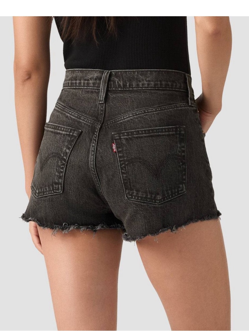 LEVI 501 black denim frayed jean shorts size 33